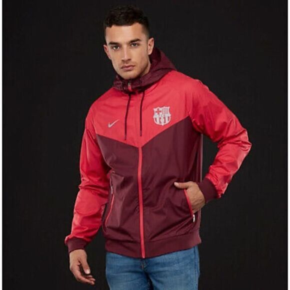 Nike Windrunner Jacket Glanz Nylon Jacket FC Barcelona Red Soccer Men’s Size S - Picture 1 of 13